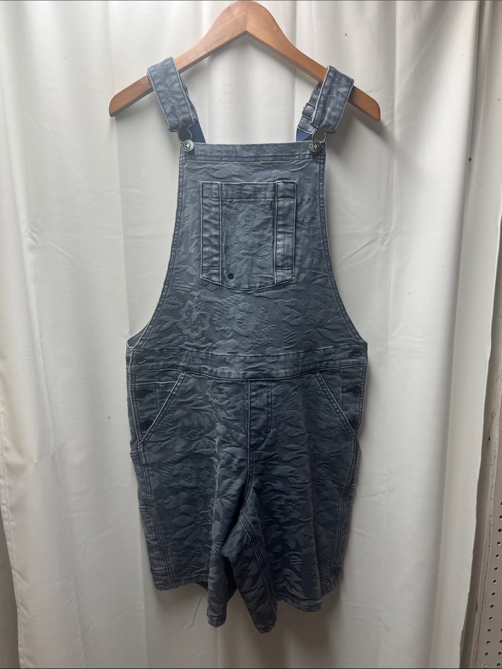 Dovetail Workwear Gray Blue Floral Print Short Overall- 6